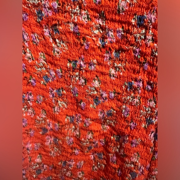 SOLD Free People One Smocked Bike Short Red, Floral Maia Viscose - Picture 4 of 6